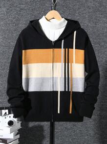 Teen Boy Striped Long Sleeve Zip-Up Hoodie, Loose Fit For Casual Wear, Outings, Vacations, Holidays, Family Gatherings, Party Wear, Versatile