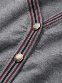 DAZY 女士新款条纹拼布前扣开衫和针织裙两件套，秋季女装女式毛衣 - 灰色 - 查看 3