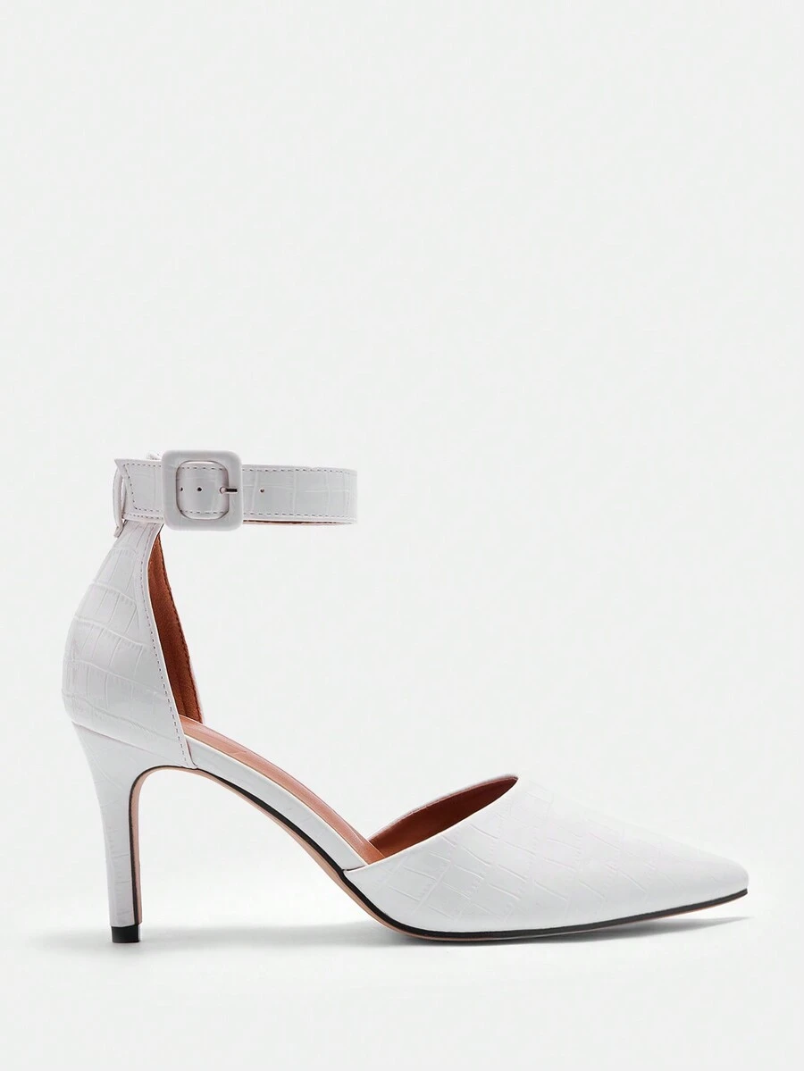 CUCCOO BIZCHIC 女士时尚百搭纯色尖头高跟鞋，适合圣诞节和新年假期氛围秋冬季 - 白色 - 查看 1