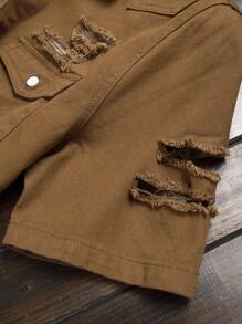 Manfinity Homme Camisa vaquera casual desgastada para hombre con bolsillos de solapa, sencilla y elegante - Marrón - Ver 7