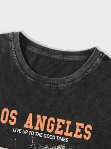 ROMWE MEN Street Life Men Snow Wash Vintage Slogan Graphic Tee, School, 2000s Style