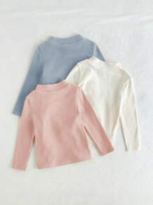Cozy Pixies 3pcs Baby Girl Solid Color Knitted Soft Collared Long Sleeve Top Set - Multicolor - View 2
