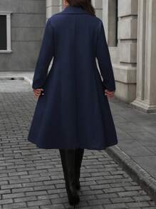 Flirla Áo khoác thường ngày tay dài cài nút màu trơn cỡ lớn, mặc hàng ngày, cho mùa đông - Màu xanh hải quân - Xem 2