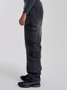 Musero Men Moto Baggy Acid Wash Cargo Jeans - Multicolor - View 3