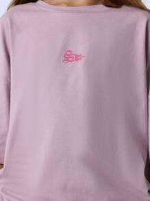 SUMWON 青少年女孩日常超大版型短袖 T 恤，背面有图案印花 - 淡紫色 - 查看 4