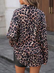 INAWLY Women Leopard Print Button Front Casual Long Sleeve Blouse