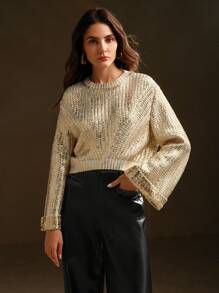 Anewsta Gradient Silver Foil Jumper Knit Pullover Fall Winter - Multicolor - View 5