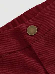SHEIN PETITE CURVE Plus Size Solid Color Button Front Pocket Minimalist Design Casual Corduroy Pants