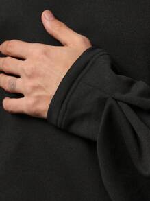 SUMWON Layered Raglan Sweatshirt Pullover Athletic Sporty Streetwear Daily Casual Winter Autumn Spring Essential Relaxed Gym Urban - Black - View 5