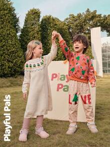 SHEIN 1 Pc Young Girls Sweater Dresses Fun Jacquard Cute/Retro/Casual/Home/Outdoor Winter/Fall Outfits Little Girl Clothes/Young Girl Fall Clothes, For Christmas