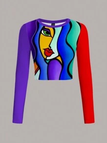 Slaydiva تي شيرت كاجوال قصير متقاطع سيدات بقصة بسيطة، بياقة مستديرة، مطبوع من جميع الجهات