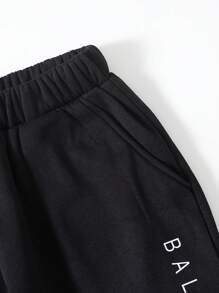 休闲酷炫青少年男童长袖连帽运动衫和裤子套装 - 黑色 - 查看 6