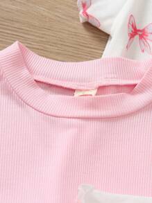 SHEIN Genkimix Kids 4pcs/Set Young Girl Casual Minimalist Bow, Heart & Polka Dot Print T-Shirt, School, Campus, College Summer Holiday - Multicolor - View 5