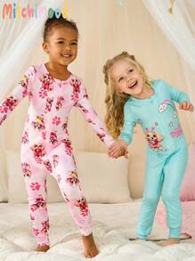 Baby Girls Minimalist Fashion Print Pattern Long Sleeve Romper With Headband, Snug Fit Home Outfit - Pink - View 6