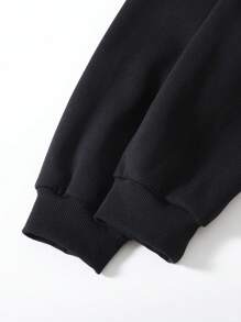 休闲酷炫青少年男童长袖连帽运动衫和裤子套装 - 黑色 - 查看 7