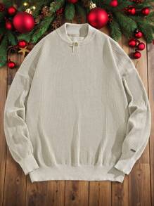 Manfinity VCAY 秋冬年轻男士时尚休闲宽松长袖针织毛衣 - 卡其色 - 查看 1