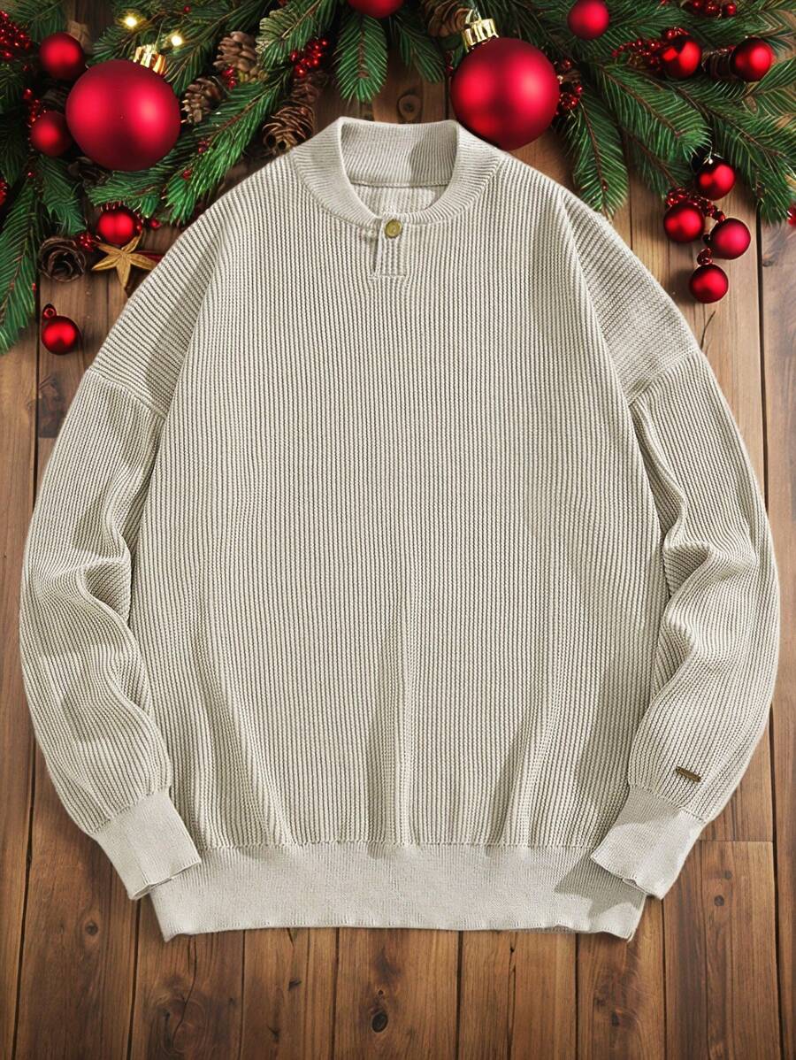 Manfinity VCAY 秋冬年轻男士时尚休闲宽松长袖针织毛衣 - 卡其色 - 查看 1