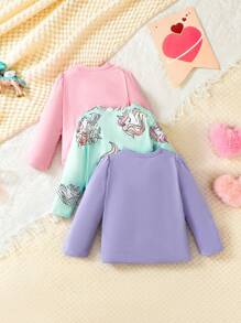3 件套女婴休闲独角兽印花长袖上衣 - 彩色 - 查看 2