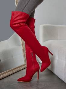 CUCCOO SZL Pointed Toe Slim Heel Thigh High Fashion Boots For Women For Christmas And New Year Holiday Valentines Valentine's Day Spring Shoes - Red - View 8