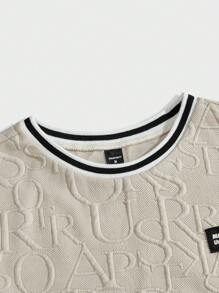 Manfinity VCAY 2pcs Men's Letter Print Round Neck Short Sleeve Casual T-Shirt And Drawstring Waist Shorts Set - Khaki - View 4