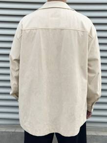 Manfinity Dauomo Men's Casual Front Button Patch Pocket Long Sleeve Shirt, For Everyday Wear, Autumn - Khaki - View 2