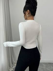 SHEIN Unity Leopard Jacquard Bow Cropped Pullover Sweater - White - View 2