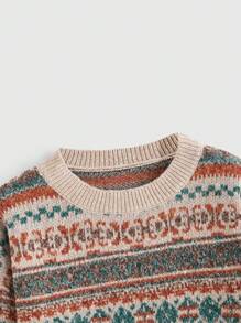 ROMWE Hippie 复古费尔岛风格宽松圆领针织毛衣 - 彩色 - 查看 4
