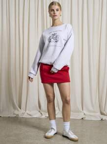 AiiRZ Mini Jersey Skirt With White Contrast Piping - Red - View 4