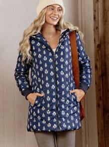 LanaWest 女式泰迪熊印花连帽拉链绗缝加厚外套冬季服装 - 彩色 - 查看 1