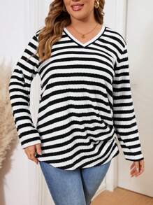 SHEIN Clasi Plus Size Long Sleeve Ribbed Ribbed T-Shirt, Autumn/Winter