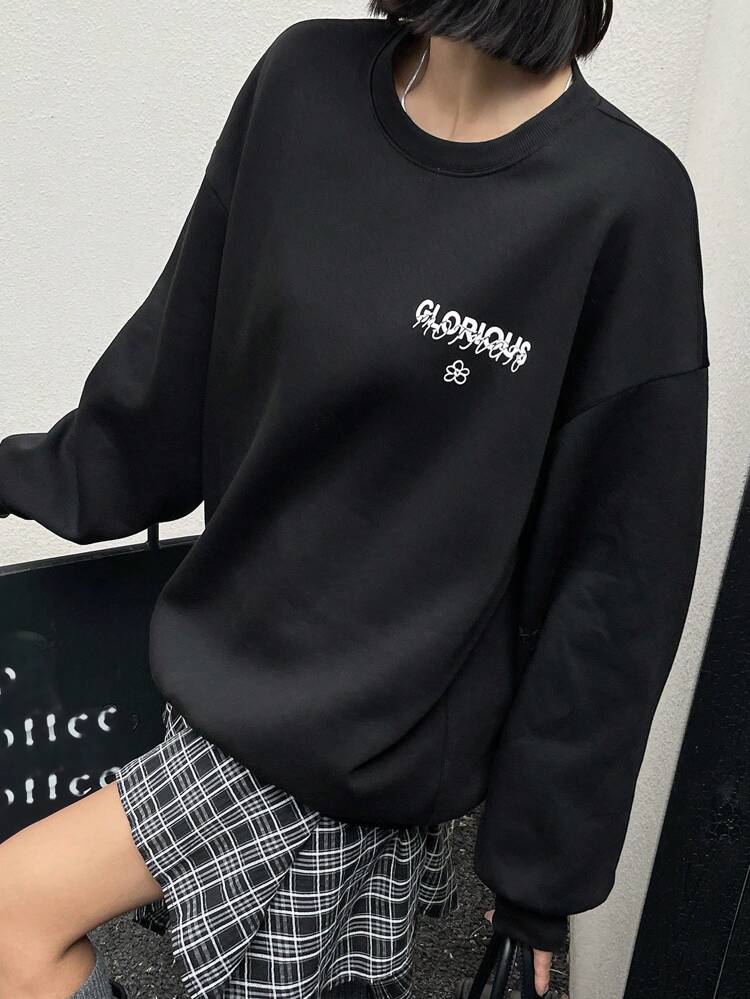 Women's Round Neck Letter Printed Knitted Sweatshirt