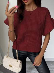Chiquease Women Solid Color Round Neck Short Sleeve Casual Knit Sweater Vest For New Year Clothes - Red - View 3