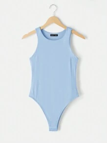 SHEIN BASICS 3 件套休闲圆领无袖紧身衣，纯色针织紧身女式 - 淺藍色 - 查看 4