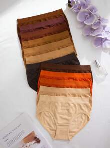 12 条装纯色透气镂空舒适三角女式内裤 - 彩色 - 查看 1