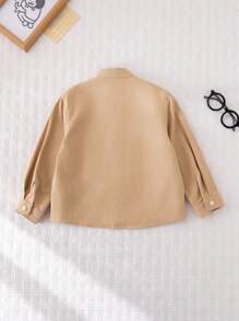 Cozy Pixies Young Boy Casual All-Match Stand Collar Decor Patch Pocket Long Sleeve Cardigan - Khaki - View 2