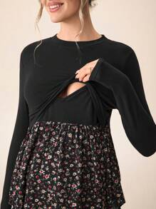 SHEIN Camiseta de manga larga de maternidad casual de bloque de color para lactancia para uso en otoño