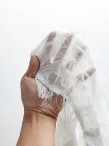 Manfinity BRENVOR 男士秋季拼布流苏针织休闲长袖衬衫，秋季 - 白色 - 查看 5