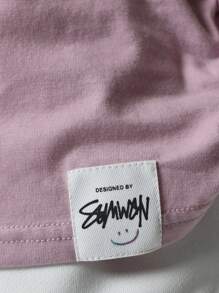 SUMWON 青少年女孩日常超大版型短袖 T 恤，背面有图案印花 - 淡紫色 - 查看 5