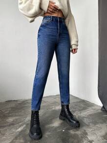 SHEIN Cottnline 100%Cotton Slim Fit Denim Jeans With Slant Pockets - Dark Wash - View 6