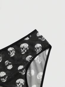 ROMWE 4pcs Set Gothic Skull & Floral Mesh Asymmetrical Triangle Panty & G-String - Multicolor - View 4