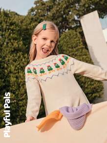 SHEIN 1 Pc Young Girls Sweater Dresses Fun Jacquard Cute/Retro/Casual/Home/Outdoor Winter/Fall Outfits Little Girl Clothes/Young Girl Fall Clothes, For Christmas