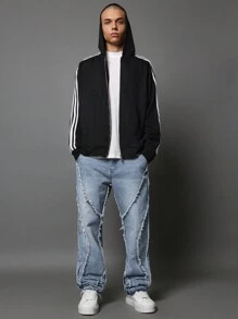 SUMWON Quần Jeans Loe Fit Washed Raw Edge Curve - Màu xanh lam - Xem 3