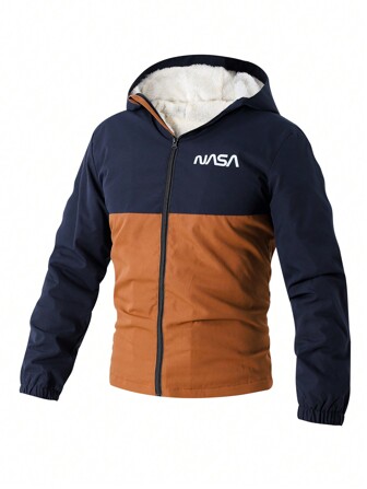 SHEIN Jungen Sweatjacke mit Farbblock-Muster, flauschig, geeignet für täglichen Freizeitgebrauch