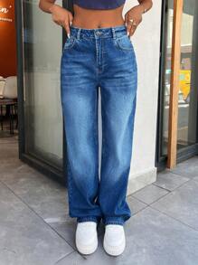 RueChic 100% Cotton HIGH RISE WIDELEG INDIGO WOMEN JEAN - Dark Wash - View 1