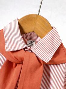 2 Stücke/Set Baby Urlaub lässiges gestreiftes Hemd mit abnehmbarem Schal, weicher Stoff geeignet für Ausflüge, Reisen und Picknick