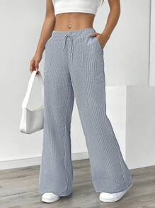 Pariaura 女士蓝色条纹低腰阔腿裤，休闲度假装 - 彩色 - 查看 3