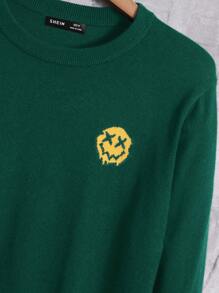 Manfinity VCAY Men's Casual Pattern Round Neck Long Sleeve Sweater, Autumn/Winter - Dark Green - View 4