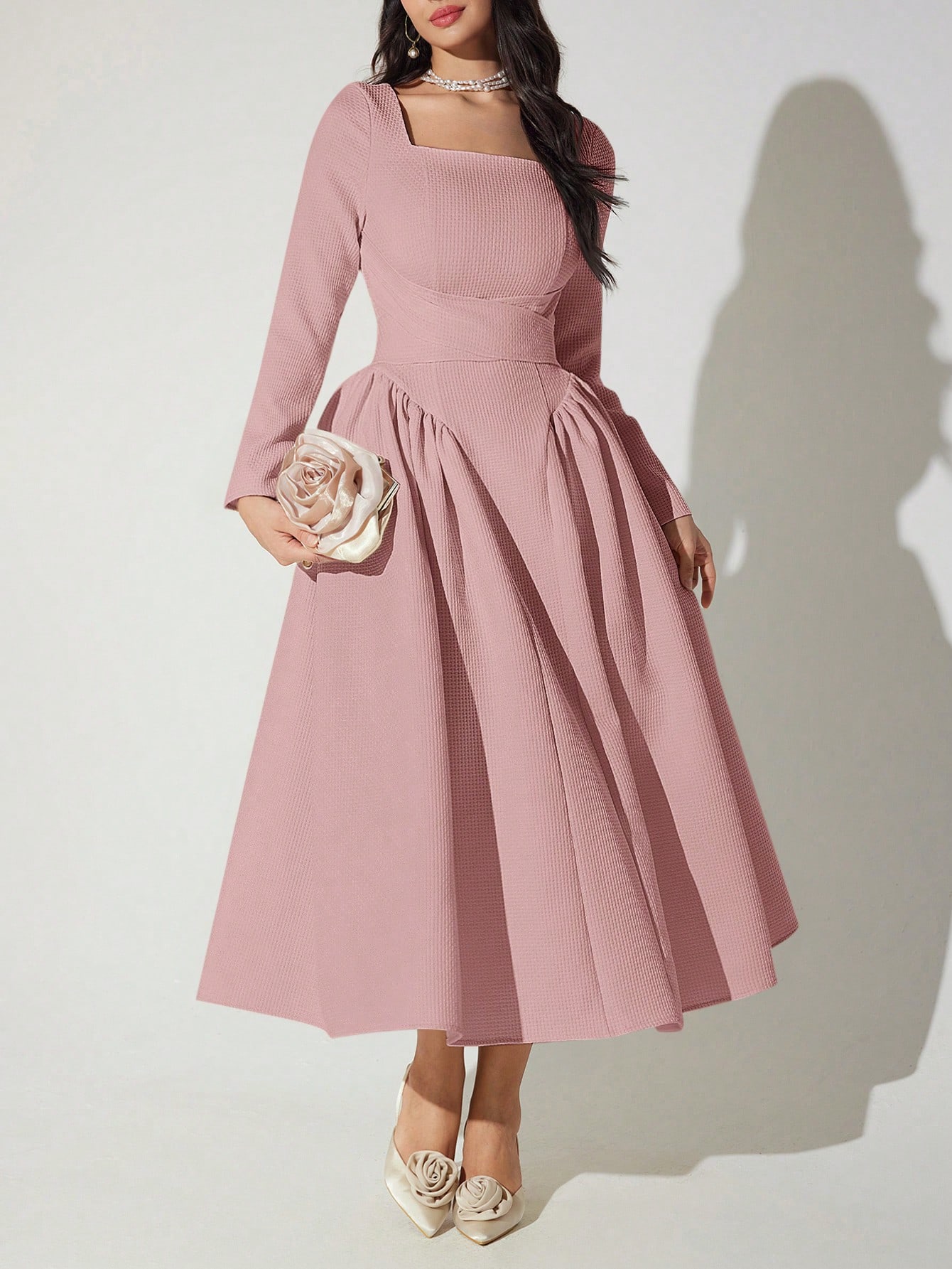 Modelyn فستان أنيق للنساء بلون أحادي بخصر ملتو, فس...