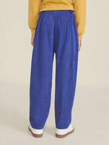 SHEIN Tween Boy Blue Casual Versatile Patch Pockets Straight Fit Pants, Autumn/Winter - Blue - View 2
