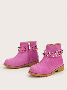 1 Pair Kids' Simple Versatile Comfortable Studded Boots - Hot Pink - View 3